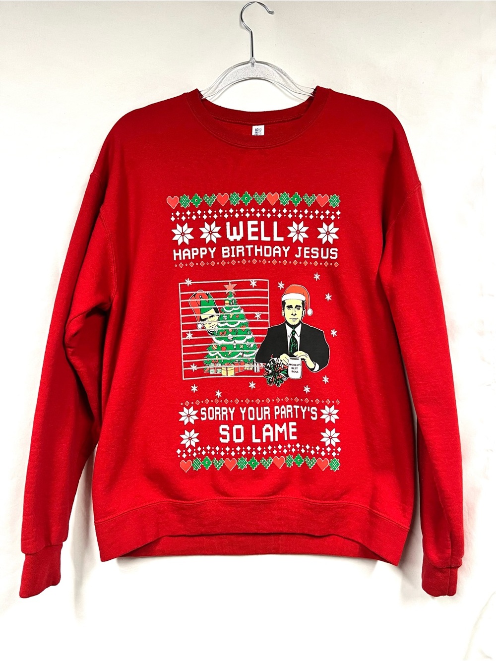 Office Holiday Graphic Sweatshirt - 'Well Happy Birthday Jesus' sz Large